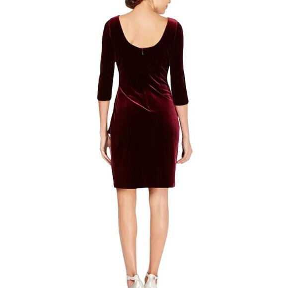 Alex Evenings NWT Wine Velvet Ruched Beaded 3/4 Sleeve Cocktail Dress Size 14 - Picture 4 of 10